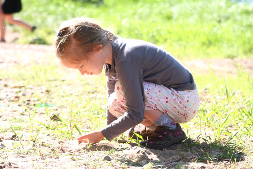 little girl in the forest on summer day