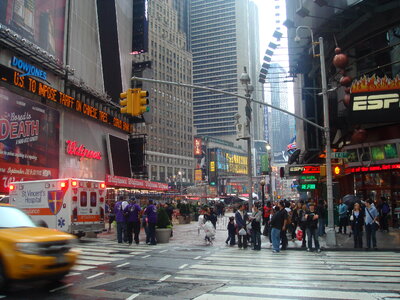 Taxi cars in Times Square, a busy tourist intersection photo