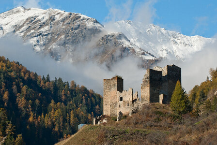 Tschanuff castle Piz Spadla mountain, in Switzerland photo