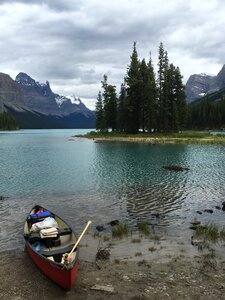 Boat tours to Spirit Island at the Maligne Lake, Alberta, Canada photo