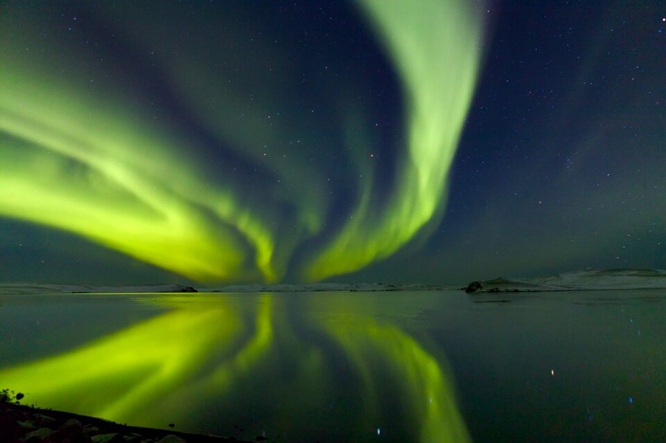 A beautiful aurora display over the ice beach