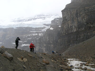 Hikers on the Plain of Six Glaciers trail in Banff National Park photo