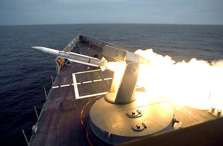 SM-1 surface-to-air missile is launched from the ships