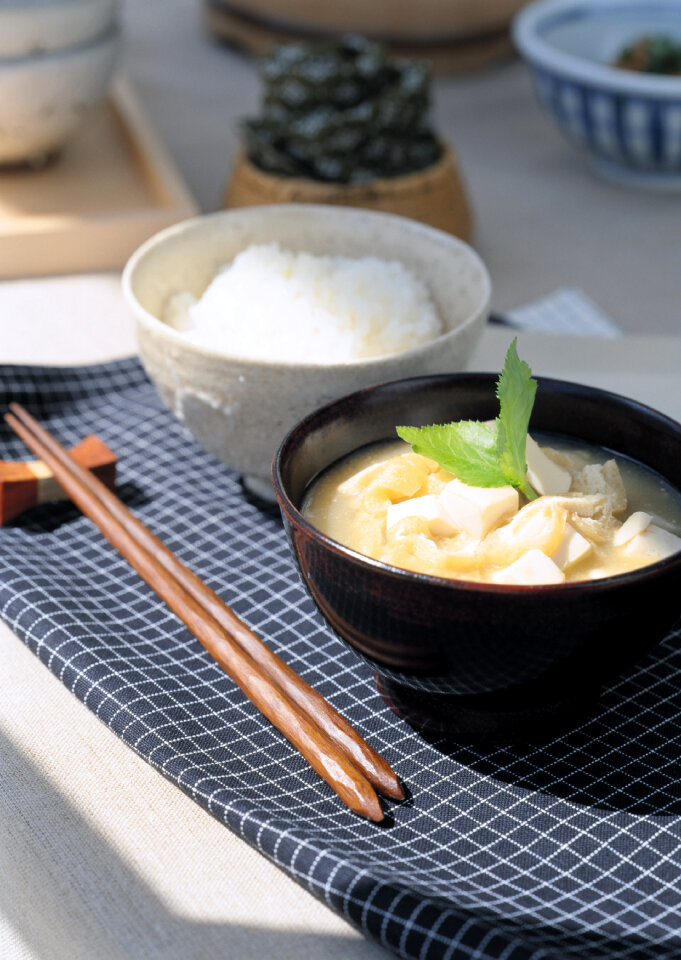 Breakfast of traditional Japanese soup and rice