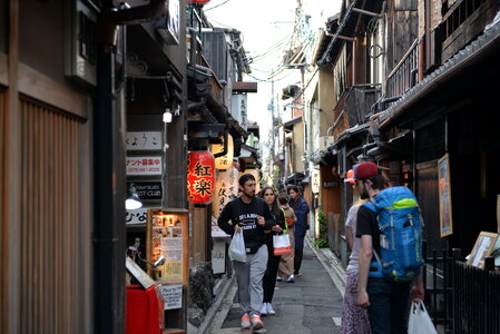 Japanese old town street and traditional house of Kyoto, Japan photo