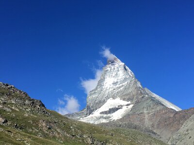 Amazing view of touristic trail near the Matterhorn in the Swiss
