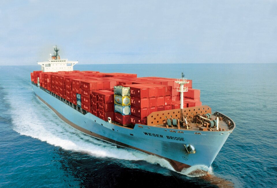 Cargo container ship sailing