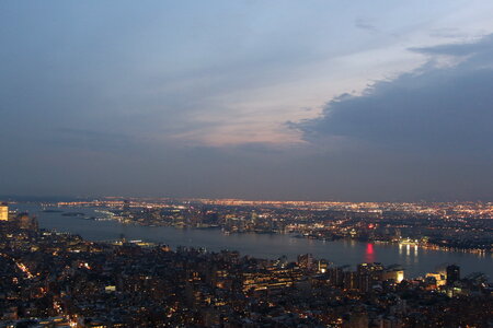 Aerial view of Manhattan by night photo