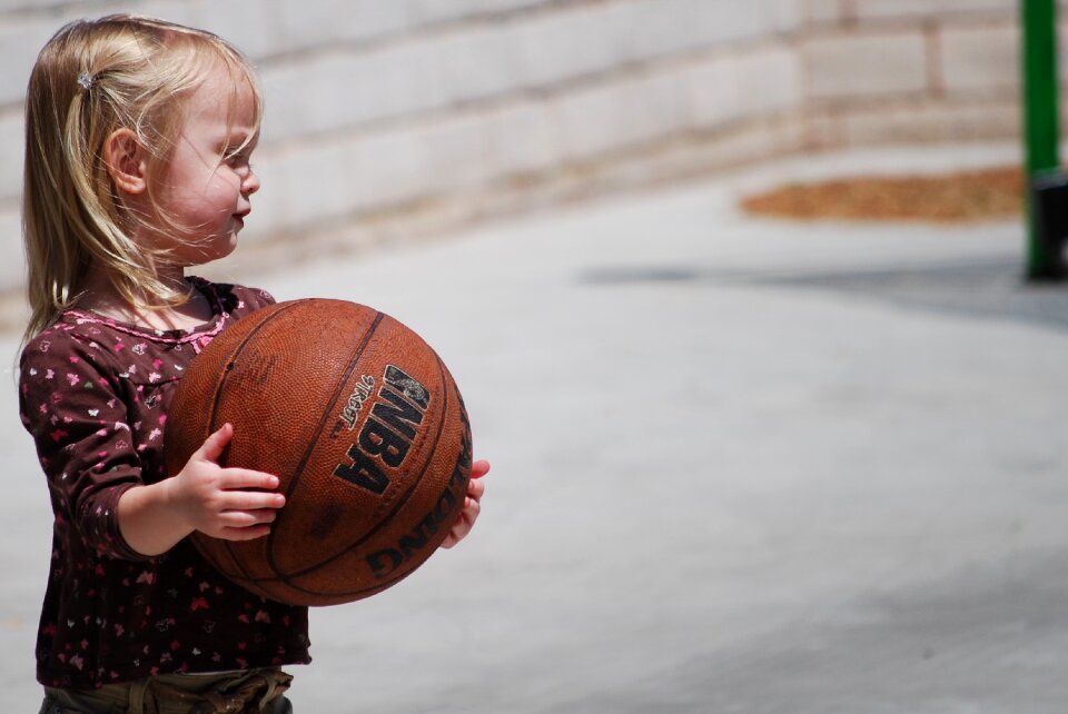 Cute girl holding basketball