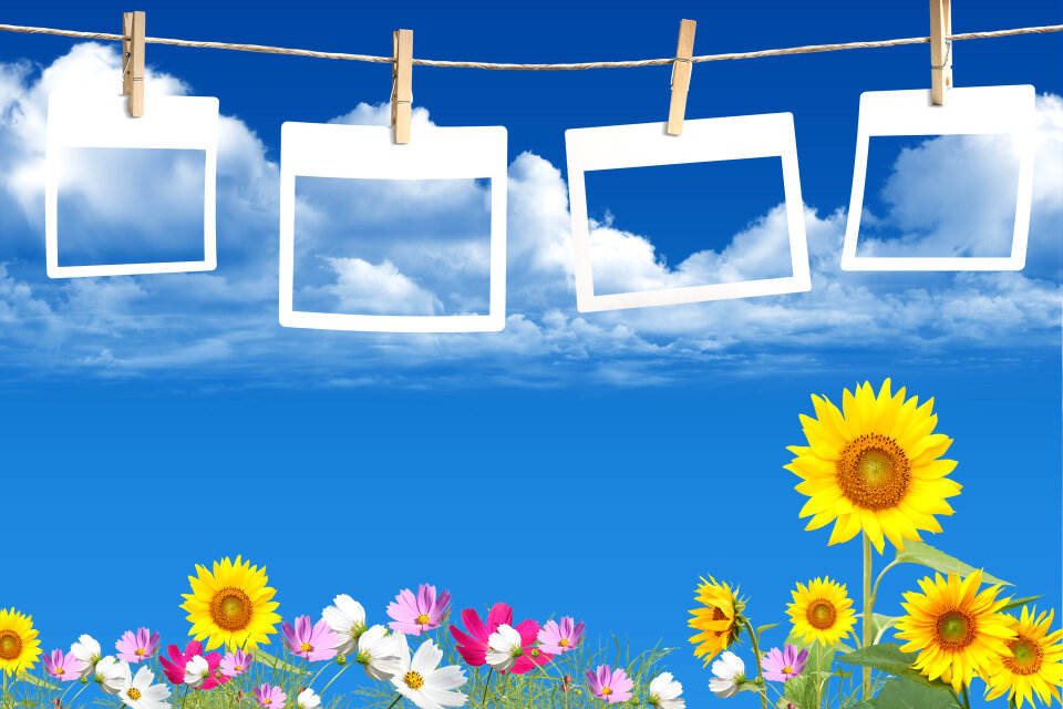 empty photo frames over sky background