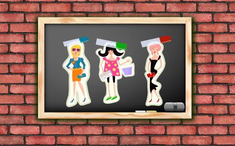 Blackboard on brick wall background