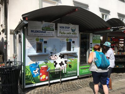 milk vending machine on the street in Ljubljana, Slovenia