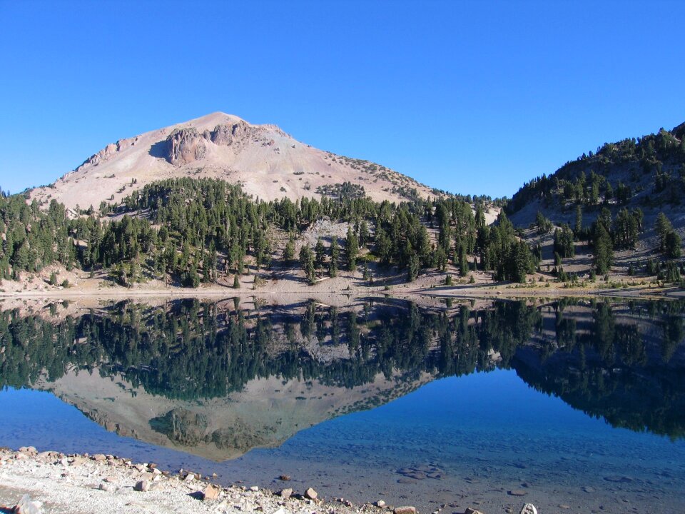 Lassen Peak reflecting in Lake Helen