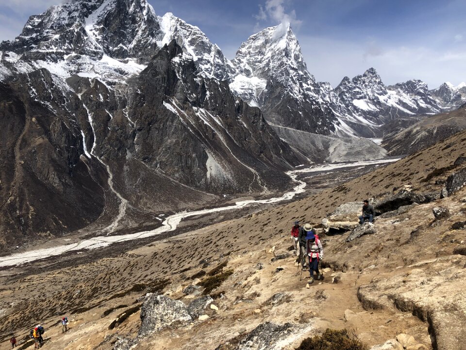 Group of trekkers on the way to Everest Himalaya
