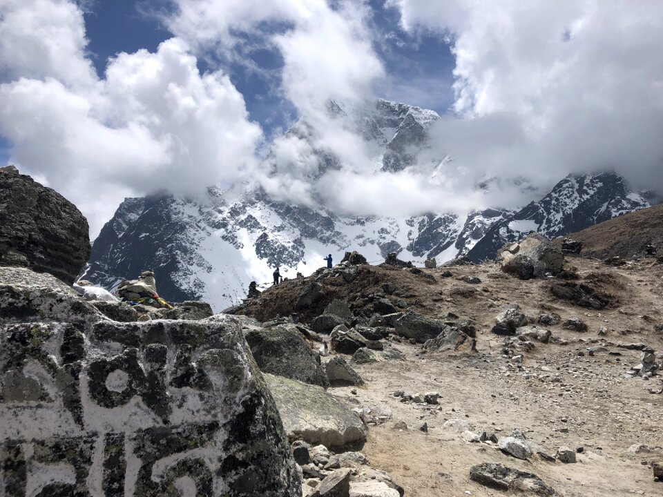 Group of trekkers on the way to Everest Himalaya