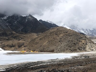Group of trekkers on the way to Everest Himalaya