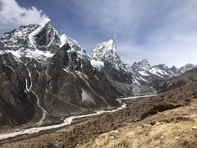 Group of trekkers on the way to Everest Himalaya