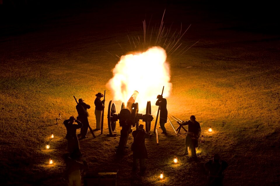 Cannon fire illuminates Fort Pulaski