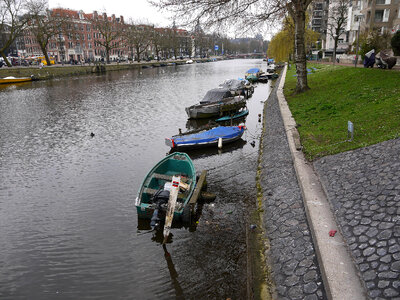 Houses and Boats on Amsterdam Canal photo