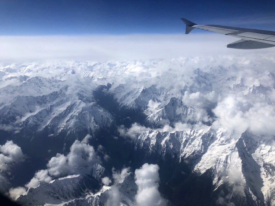 View of the Everest Mountain from the airplane window