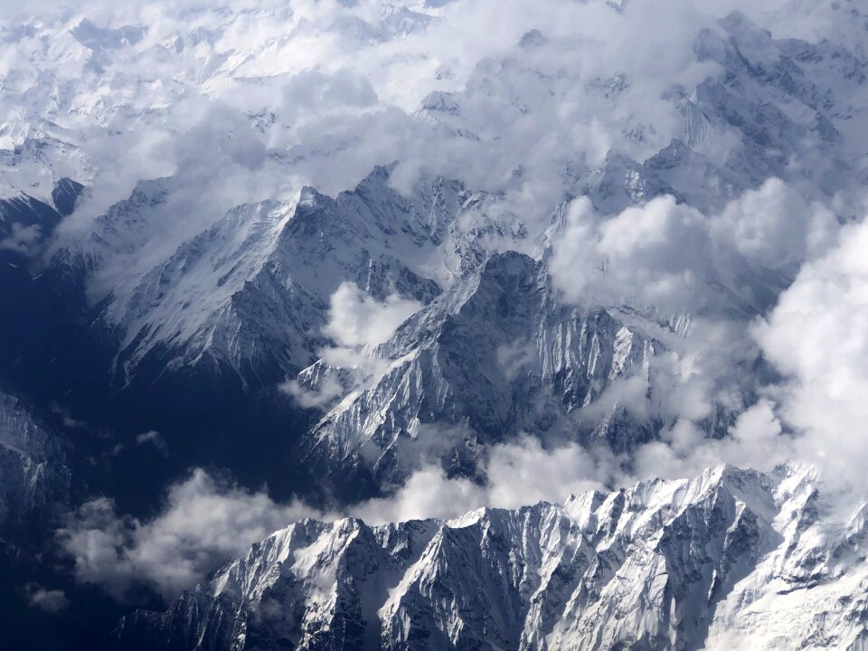 View of the Everest Mountain from the airplane window