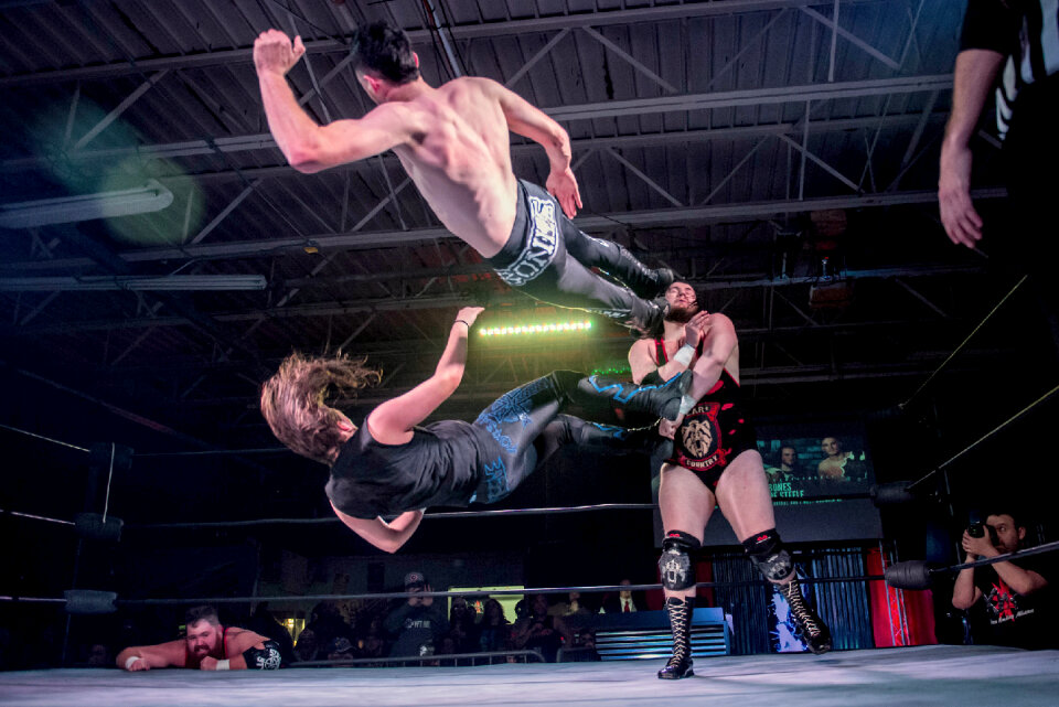 Two Men Battle For Control In Wrestling Match