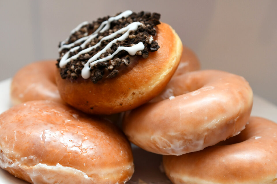 assorted donuts with chocolate froste