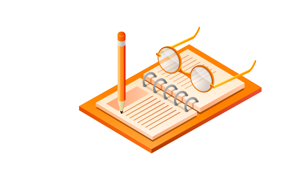 Note pad, pen and glasses