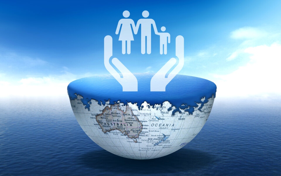 Half of an earth globe with a family