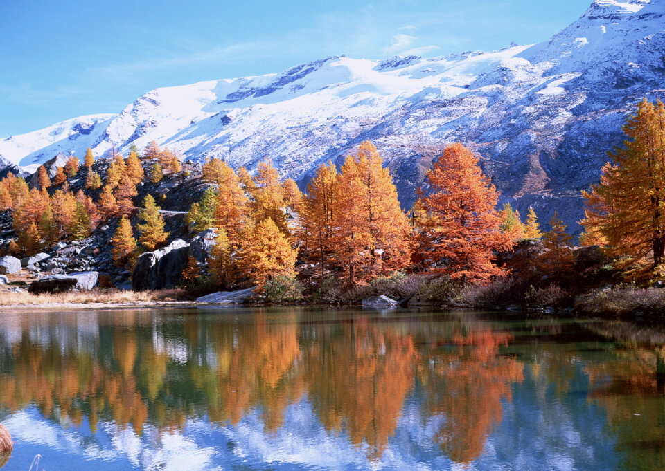 Mountain lake in background with high mountain