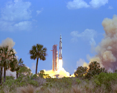 The Apollo 16 Saturn V rocket carrying astronauts photo