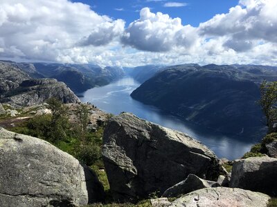 People on rocks harsh Norway, Trolltunga photo