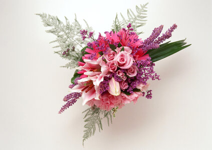 bouquet of roses pink lilies and daisy gerberas