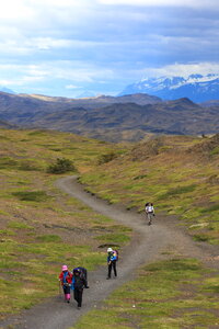 People trekking to see Horns of Paine in Torres Del Paine