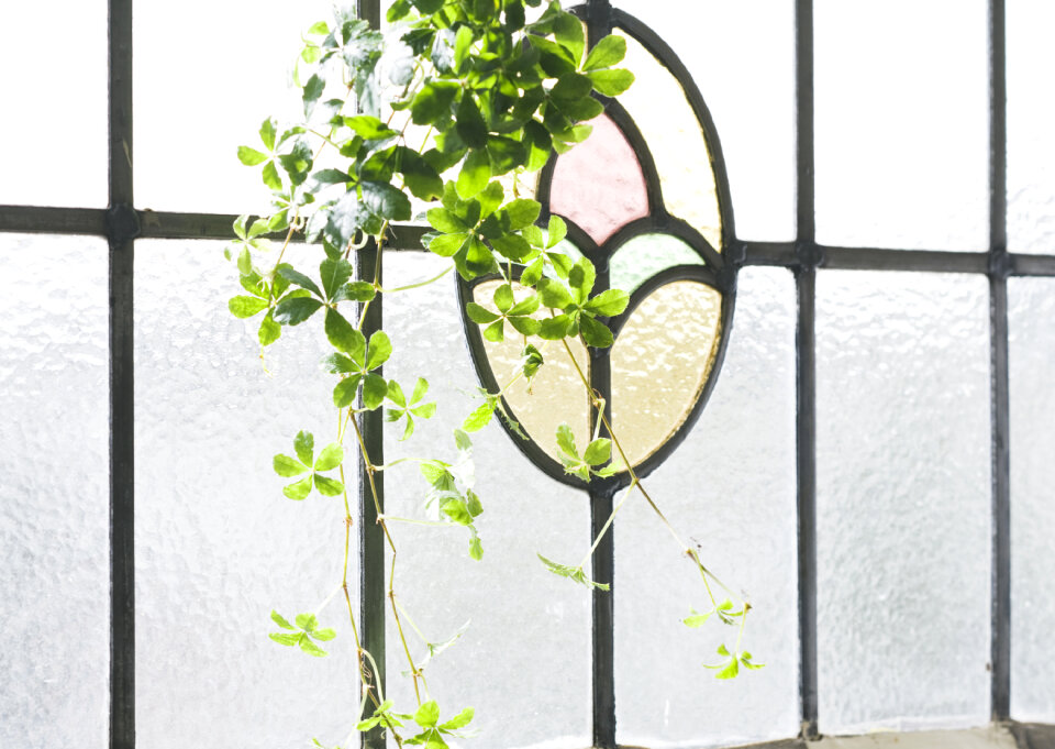 Window decorated with glass pot