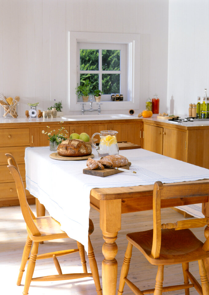 Breakfast table with water and bread