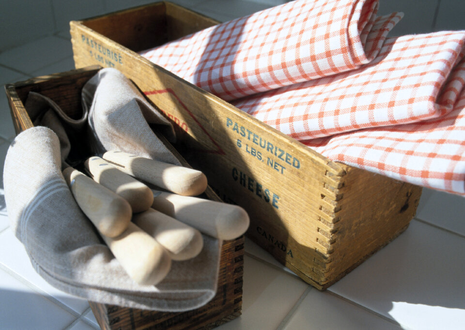 kitchen towel in wood box