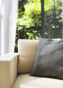 Decorative pillows on a casual sofa in the living room photo