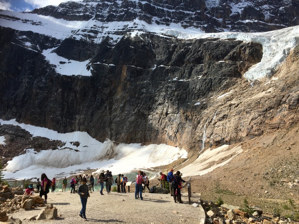 Glacier lake. Angel Glacier at Mount Edith Cavell. Jasper Nationa