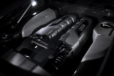 The powerful engine of a car.