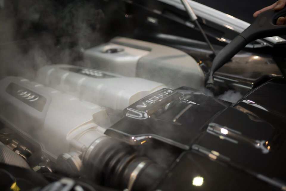 The powerful engine of a car.