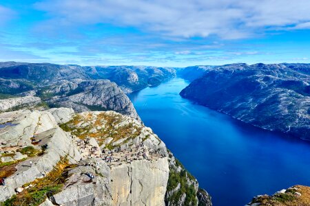 Cliff Preikestolen in fjord Lysefjord - Norway photo