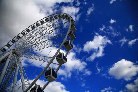 Giant ferris wheel against blue sky and white cloud