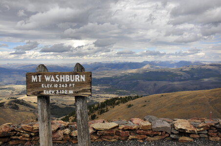 The sign at the summit of Mt. Washburn