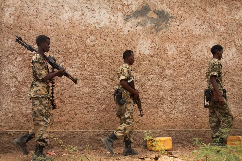 Somali soldiers patrol