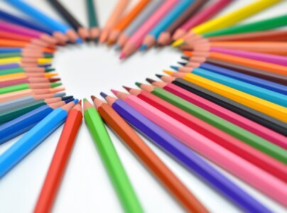 Colorful wooden pencils make hart