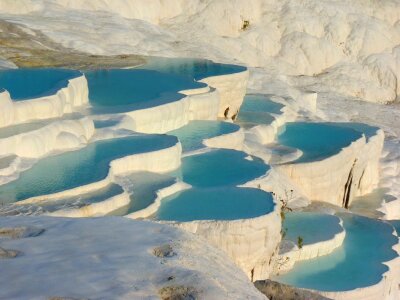 turquoise water travertine pools at pamukkale photo