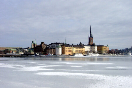 Stockholm's gamla stan region from across the frozen river photo
