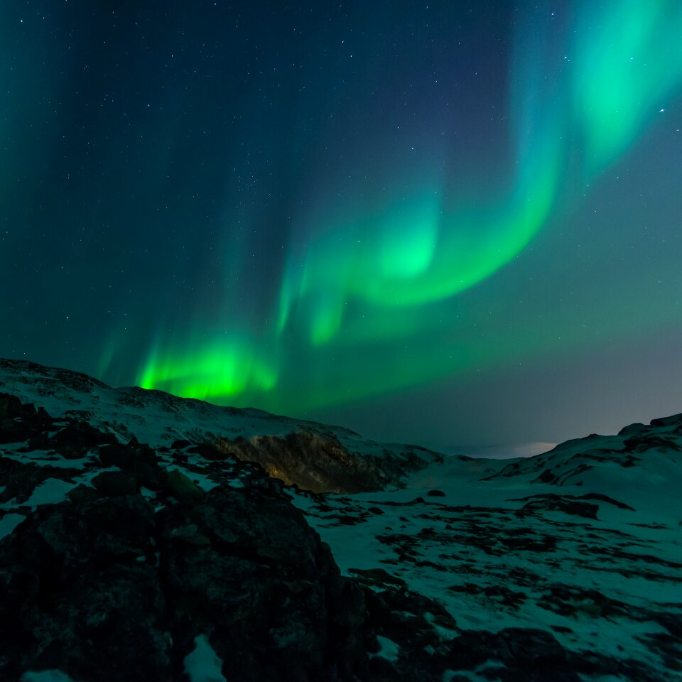 Night sky with amazing northern lights aurora borealis