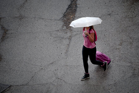 Woman hidden under umbrella photo